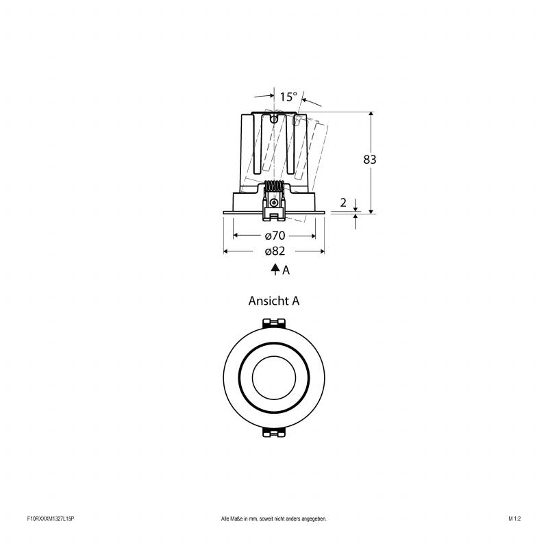 EVN F10RXXXM1327L15P COB-LED Deckeneinbauleuchte 13 W 2700 K 1635 lm CRI92 weiß rund schwenkbar 15° Reflektor Einbaudurchmesser 70 mm