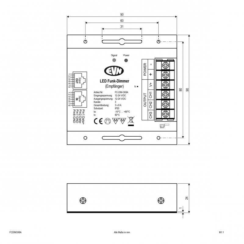 EVN LED Funk-Dimmer-Empfänger FCDIM3X8A
