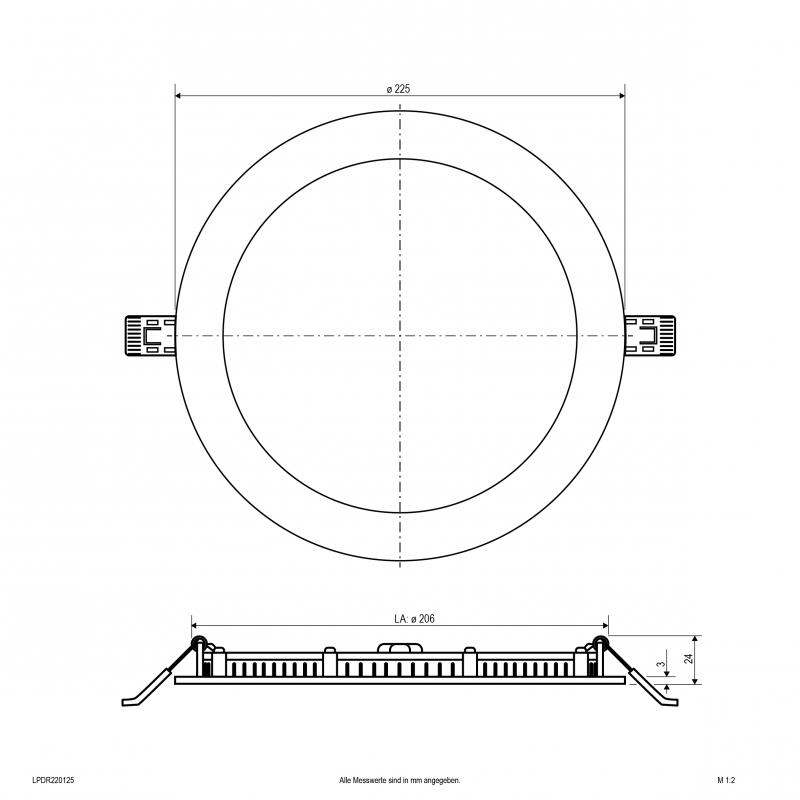 EVN LED Einbaupanel LPDR220125 | 20 W | 2320–2420 lm | 3000–4000 K | Ø 225 mm | DALI/DALI-2 Push-L dimmbar | Einbaudurchmesser 206 mm
