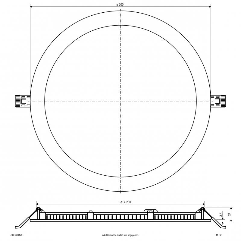 EVN LED Einbaupanel LPDR300125 | 25 W | 2900–3025 lm | 3000–4000 K | Ø 300 mm | DALI/DALI-2 Push-L dimmbar | Einbaudurchmesser 280 mm
