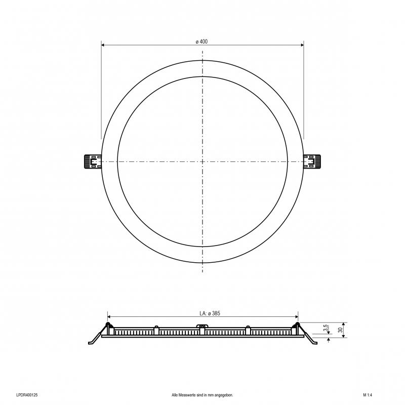 EVN LED Einbaupanel LPDR400125 | 30 W | 3600–3750 lm | 3000–4000 K | Ø 400 mm | DALI/DALI-2 Push-L dimmbar | Einbaudurchmesser 385 mm