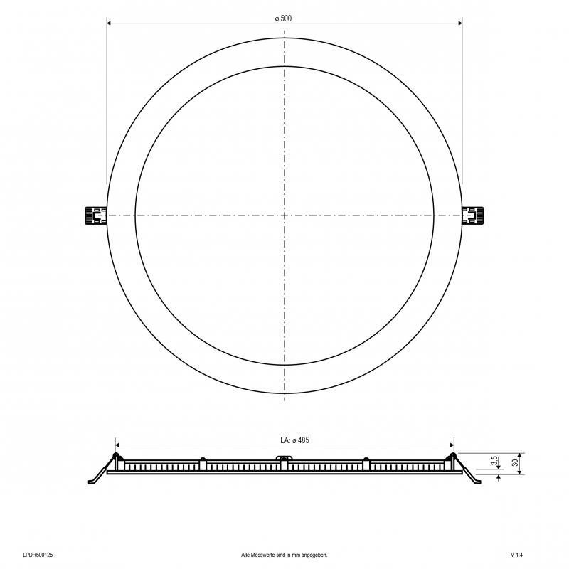 EVN LED Einbaupanel LPDR500125 | 38 W | 4598–4788 lm | 3000–4000 K | Ø 500 mm | DALI/DALI-2 Push-L dimmbar | Einbaudurchmesser 485 mm