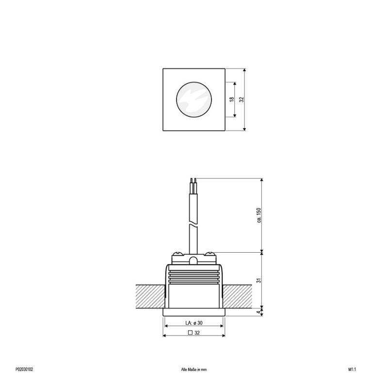 EVN P-LED Decken-Einbaustrahler mit warmweißem Lichtquad. weiß IP20 3W 3000K EinbauØ30