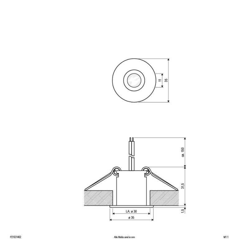 EVN P-LED Decken-Einbaustrahler mit warmweißem Licht rund Alu IP20 12V/DC 3W 3000K EinbauØ30