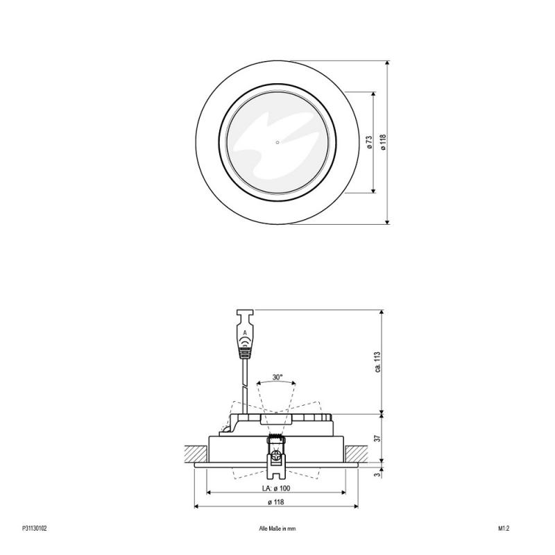EVN P-LED Deckenleuchte rund schwenkbar weiß IP20 3000K 13W 1000lm 350mA EinbauØ100