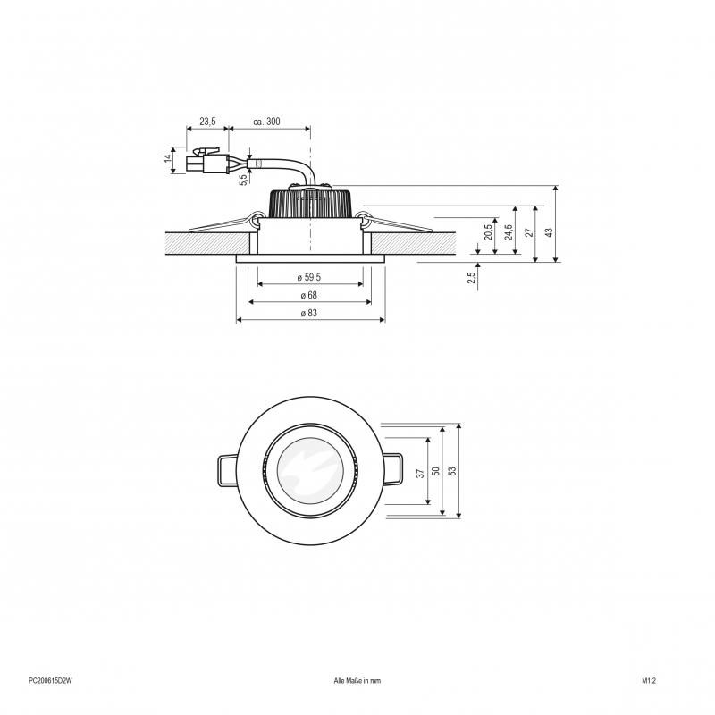 EVN P-LED Decken-Einbaustrahler mit warmweißem Licht dimmbar rund schwenkbar chrom matt IP20 6W 3000K-2000K 90Ra EinbauØ68