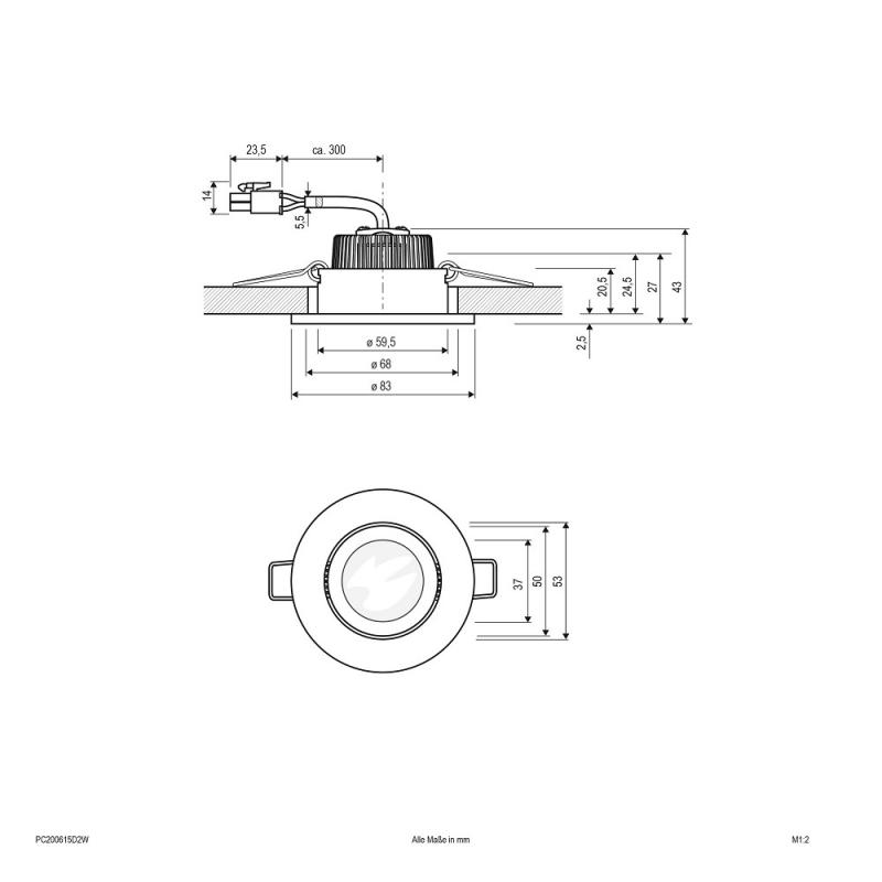 EVN P-LED Decken-Einbaustrahler mit warmweißem Licht dimmbar rund schwenkbar chrom matt IP20 6W 3000K-2000K 90Ra EinbauØ68