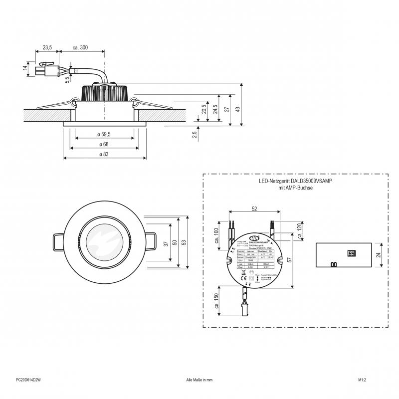 EVN LED Deckenleuchte dim2warm mit DALI-Netzgerät PC20D614D2W