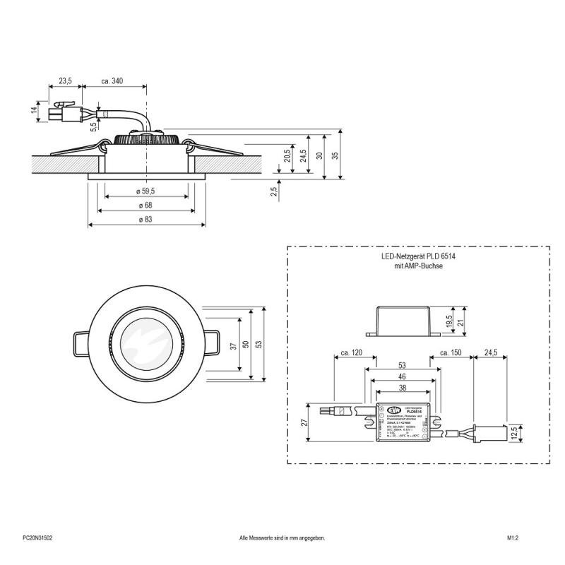 EVN LED Decken-Einbaustrahler mit warmweißem Licht dimmbar rund schwenkbar chrom matt IP20 3W 3000K 300lm 90Ra EinbauØ68