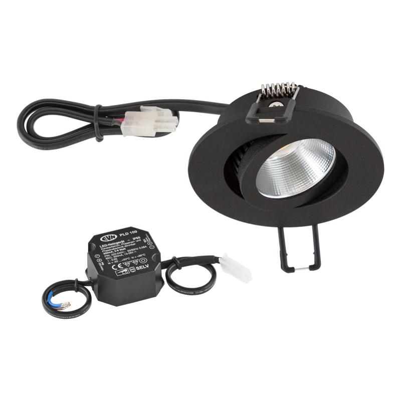 EVN LED Decken-Einbaustrahler mit warmweißem Licht dimmbar schwenkbar schwarz IP20 6W 3000K 90Ra EinbauØ68
