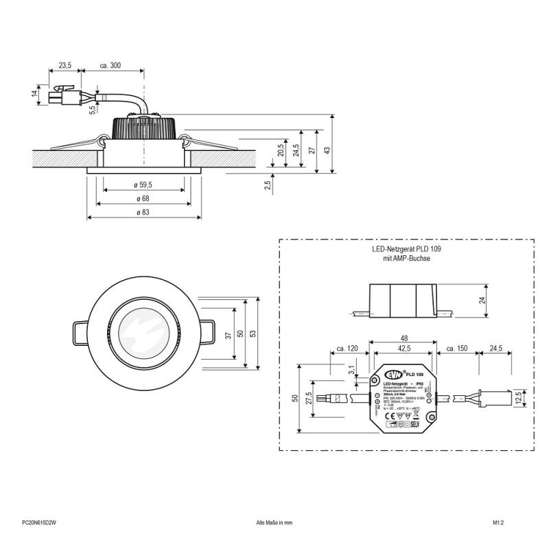 EVN P-LED Decken-Einbaustrahler mit warmweißem Licht dimmbar rund schwenkbar chrom matt IP20 6W 3000K-2000K inkl. NG 90Ra  EinbauØ68