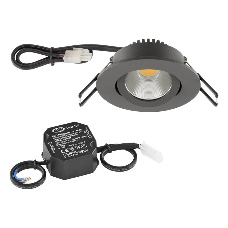 EVN P-LED Decken-Einbauleuchte mit warmweißem Licht dimmbar rund schwenkbar anthrazit (STL) IP20 8.4W 3000K 1010lm 90Ra DIMM EinbauØ68