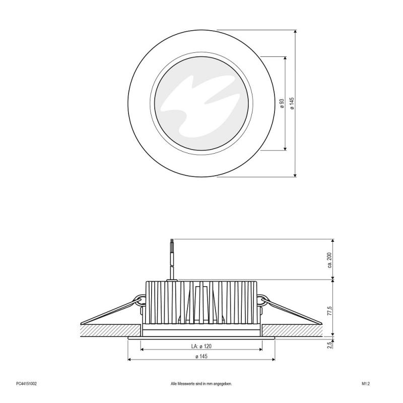 EVN LED Decken-Einbaustrahler mit warmweißem Licht feuchtraumgeeignet rund EDS IP44 24V/DC 15W 3000K EinbauØ120