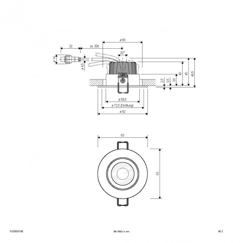 EVN PC650061640 COB-LED Deckeneinbauleuchte 6W 4000K 683lm IP65 Anthrazit Einbaudurchmesser 68mm