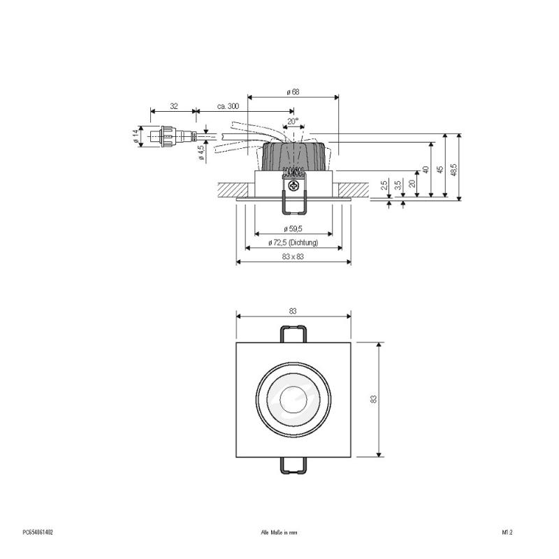 EVN PC654061402 COB LED Deckeneinbauleuchte 6W 3000K Aluminium schwenkbar IP65 Einbaudurchmesser 68 mm