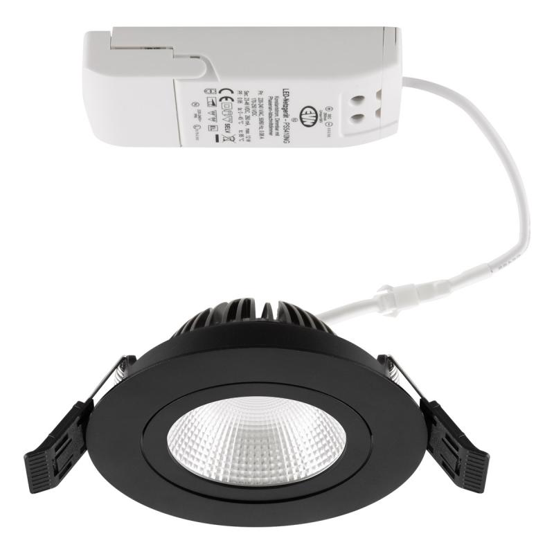 EVN PS54100902 COB LED Deckeneinbauleuchte 10W 3000K Schwarz schwenkbar IP54 • Einbaudurchmesser: 85 mm