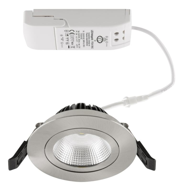 EVN PS54101302 COB LED Deckeneinbauleuchte 10W 3000K Edelstahl schwenkbar IP54 • Einbaudurchmesser: 85 mm