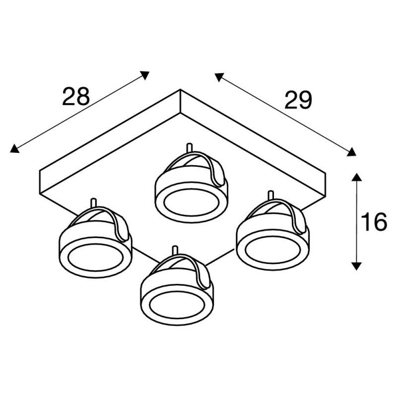 SLV 1000135 KALU LED 4 Wand- und Deckenleuchte, square, schwarz, 3000K, 60° dimmbar