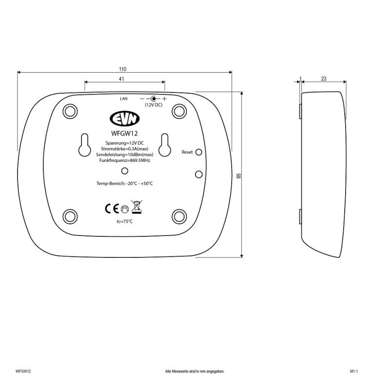 EVN WiFi-Funk Gateway 868MHz 12V/DC inkl. Steckernetzteil passend für EFD12244x5A. EFDP23400