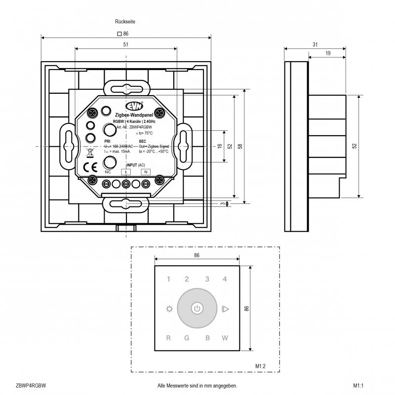 EVN Zigbee RGBW-Wandpanel, weiß ZBWP4RGBW
