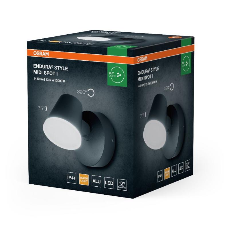 OSRAM Außenwandstrahler drehbarer Kopf dunkelgrau warmweißes LED-Licht IP44