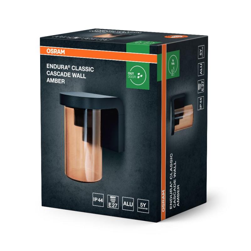OSRAM  CASCADE Außenwandleuchte Anthrazit Amber Glaszylinder, hängend - IP44-Schutz, stoßfest IK03, für Terrasse und Balkon