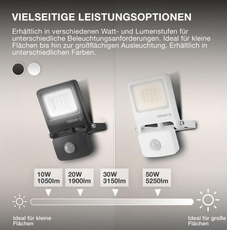 Osram LED Fluter Endura Flood Sensor 10W DG 4000K Neutralweiß IP65 grau