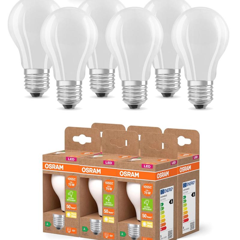 6er Set OSRAM E27 LED Lampe Classic matt 5W wie 75W warmweißes Licht 2700K - Energy efficiency class A - besonders effizient