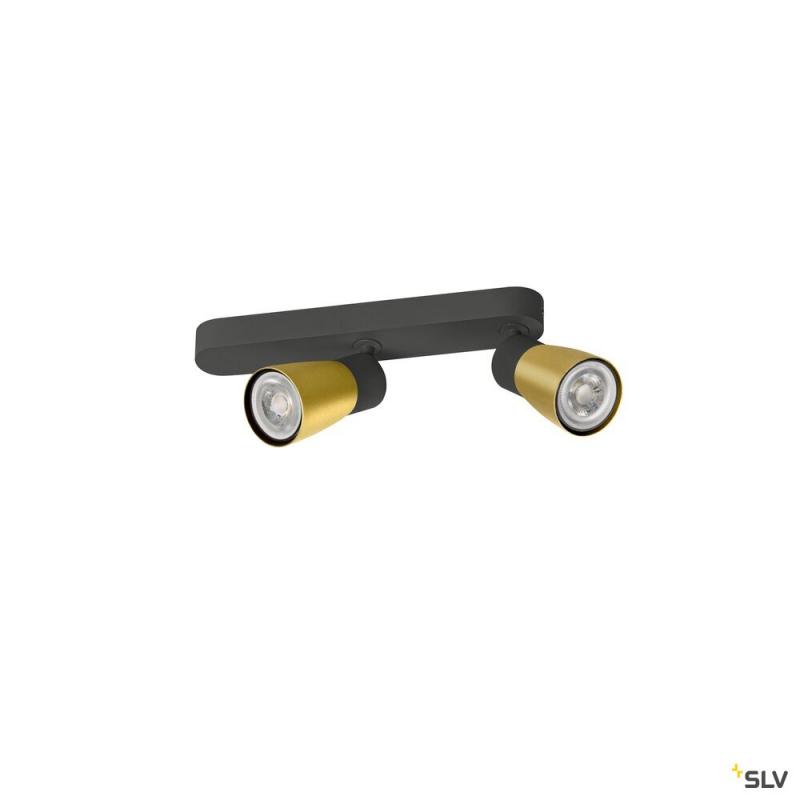 SLV 1008317 PURI 2.0 Dome, Wand- und Deckenaufbauleuchte, asymmetrisch, 2 x max. 6 W GU10, schwarz / gold