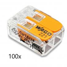 100 x Wago 221-412 Verbindungsklemme mit Hebel transparent für alle Leiterarten 2-Leiter bis 4qmm