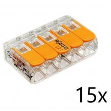15 x Wago 221-615 Verbindungsklemme mit Hebel transparent für alle Leiterarten 5-Leiter bis 6qmm