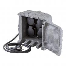 EVN 230415 4-fach Energieverteiler aus Polyresin in Steinoptik IP44 230 V mit 5 m Anschlussleitung und 4 Steckdosen