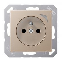JUNG HOME Smart Steckdose 16 A 250 V, Bluetooth Mesh, Funktionsanzeige, Safety Plus, Serie A, champagner, BT A 1521 F S CH - Französisch/Belgisch