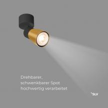 SLV 1008293 PURI 2.0 Dome, Wand- und Deckenaufbauleuchte, 1x max. 6 W GU10, schwarz / gold