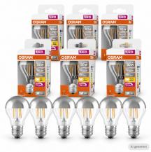 6er-Pack  OSRAM LED SUPERSTAR Classic A FIL Mirror Silver 50 dim 6,5W wie 50W 640 lm 2700K Warmweiß E27 dimmbar