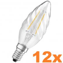 12er Sparset OSRAM E14 LED Kerzenform gedreht FILAMENT klar 2,5W wie 25W warmweiß dekorativ