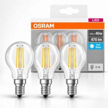  3er Pack LED BASE CLASSIC P 40 Filament 4 W wie 40 W, 470 lm, E14, 4000 K neutralweiß, klar