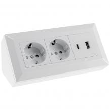 ChiliTec 2-fach Steckdosenblock, USB-A+C, weiß 250V~/ 16A, Aufbaumontage, USB 3,1A, PD
