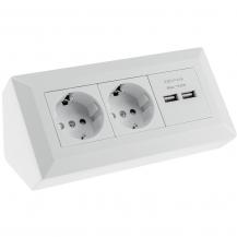 ChiliTec 2-fach Steckdosenblock + 2x USB, weiß ma 250V~/ 16A, Aufbaumontage, USB 3,1A