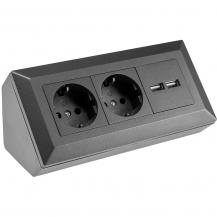 ChiliTec 2-fach Steckdosenblock+ 2x USB,anthrazit 250V~/ 16A, Aufbaumontage, USB 3,1A