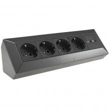 ChiliTec 4-fach Steckdosenblock+2x USB, anthrazit 250V~/ 16A, Aufbaumontage, USB 3,1A