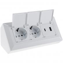 ChiliTec 2-fach Steckdosenblock, USB-A+C, weiß 250V~/ 16A, USB 3,1A, PD, mit Klappen