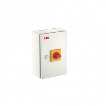 ABB OTL63GA4M Wartungsschalter, 4-polig 415V AC23 63A, 30kW, mit rot-gelbem Griff Stahlblechgehäuse IP65 Einführung oben und unten