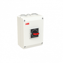 ABB OTE63GT3M EMV-Wartungsschalter, 3-polig 415V AC23 63A, 30kW, mit schwarzem Griff Kunststoffgehäuse IP65 Einführung oben und unten