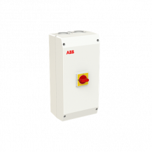 ABB OTP100GBA4M Wartungsschalter, 4-polig 415V AC23 100A, 55kW, mit rot-gelbem Griff Kunststoffgehäuse IP65 Einführung oben und unten