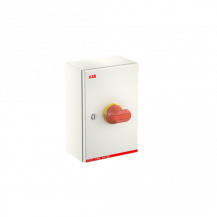 ABB OKL80GN3YF2 F200 EMV-Wartungsschalter, 3-polig 415V AC23 80A, 45kW, mit rot-gelbem Griff feuerbeständig F200 EMV, Stahlblechgehäuse IP65 Einführung oben und unten