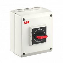 ABB OTP16GT3M Wartungsschalter, 3-polig 415V AC23A 16A, 7,5kW mit schwarzem Griff Kunststoffgehäuse IP65 Einführung oben und unten