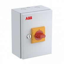 ABB OTR16GBA3M Wartungsschalter, 3-polig 415V AC23A 16A, 7,5kW mit rot-gelbem Griff Edelstahlgehäuse IP65 Einführung oben und unten