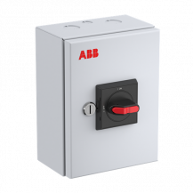 ABB OTR16GT4M Wartungsschalter, 4-polig 415V AC23A 16A, 7,5kW mit schwarzem Griff Edelstahlgehäuse IP65 Einführung oben und unten