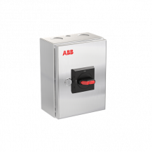 ABB OTR40GB3M Wartungsschalter, 3-polig 415V AC23A 40A, 18,5kW mit schwarzem Griff Edelstahlgehäuse IP65 Einführung oben und unten
